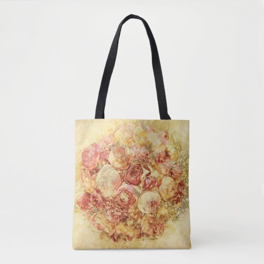 Tote Bag Elégant Romantique Shabby Chic Crème & Roses Rose (Devant)