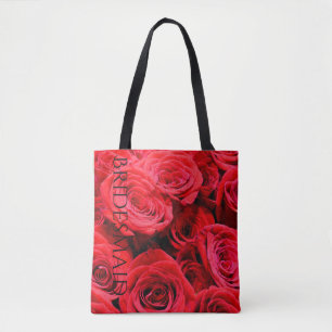 Tote Bag Élégant rose aux fleurs rouges