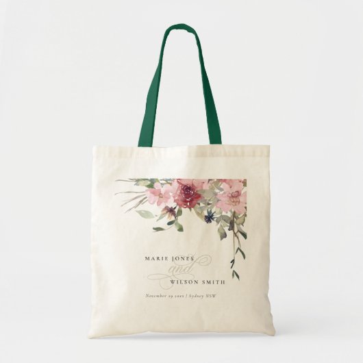 Tote Bag Élégant Rose Dusky Blush Fleur sauvage Floral Mari (Devant)