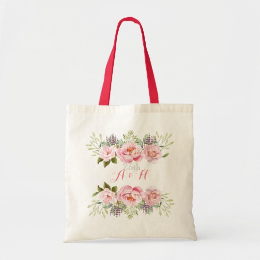 Tote Bag Élégant rose fleuri couronne Monogramme Mariage ca (Devant)