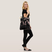 Tote Bag Élégant Rose Gold Foil Marbre noir Monogramme (Sur le modèle)