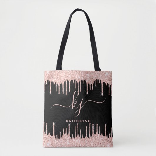 Tote Bag Élégant Rose Gold Parties scintillant Drives Monog (Devant)
