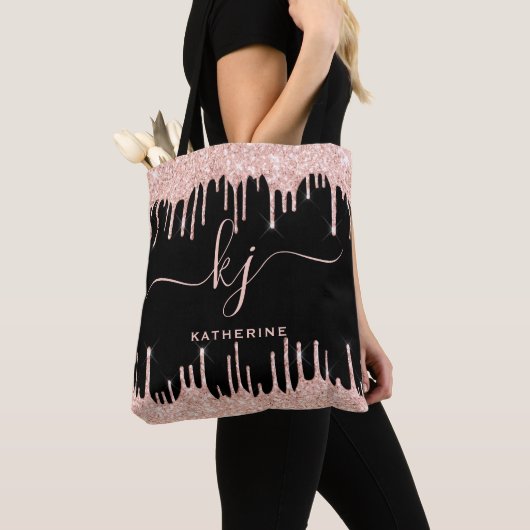 Tote Bag Élégant Rose Gold Parties scintillant Drives Monog (De près)