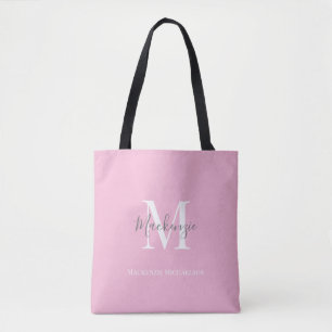 Tote Bag Élégant rose gris Nom du monogramme personnalisé