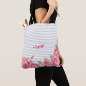 Tote Bag Élégant rose Lovely & Rose Motif rayé (De près)
