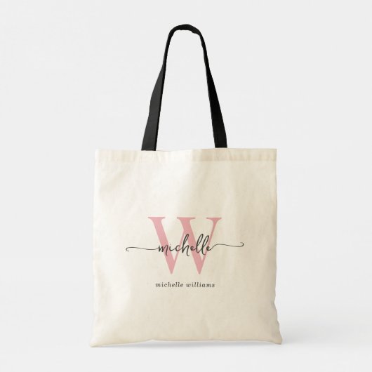 Tote Bag Élégant rose moderne Monogramme Nom Fille Script (Dos)