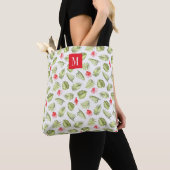 Tote Bag Élégant rose Monogramme vert Feuille de palme (De près)