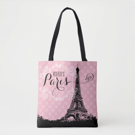 Tote Bag Élégant rose Paris Eiffel Tower Monogramme Nom (Devant)