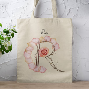 Tote Bag Élégant Rose Pétale Lettre R Monogramme Nom person