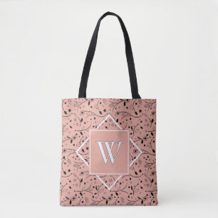 Tote Bag Élégant Rose sombre Floral MONOGRAMME