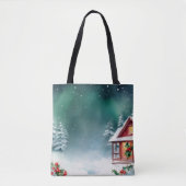 Tote Bag Elégant rouge Neige joyeux sapin de Noël (Devant)