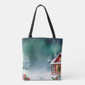 Tote Bag Elégant rouge Neige joyeux sapin de Noël (Dos)
