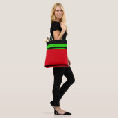 Tote Bag Élégant Rouge Vert Bande Noire Spécifique Vacances (Sur le modèle)