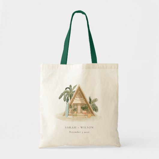 Tote Bag Élégant Rustique Tropical Palm Beach Shack Mariage (Devant)