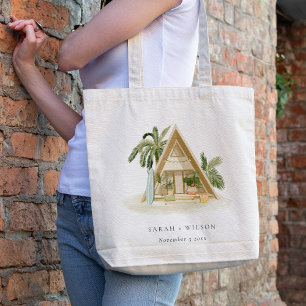 Tote Bag Élégant Rustique Tropical Palm Beach Shack Mariage