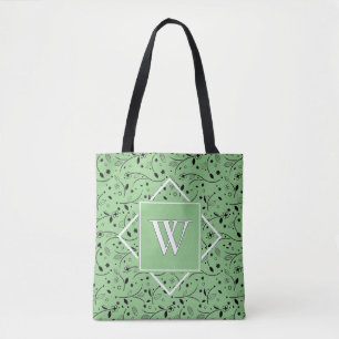 Tote Bag Élégant Sage Green Floral MONOGRAMME