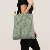 Tote Bag Elégant Sage Vert Aquarelle Floral (De près)