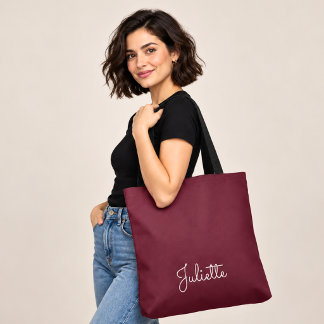 Tote Bag Élégant script de signature personnalisé bordeaux
