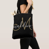 Tote Bag Élégant Script Monogramme Nom Moderne Chic (De près)