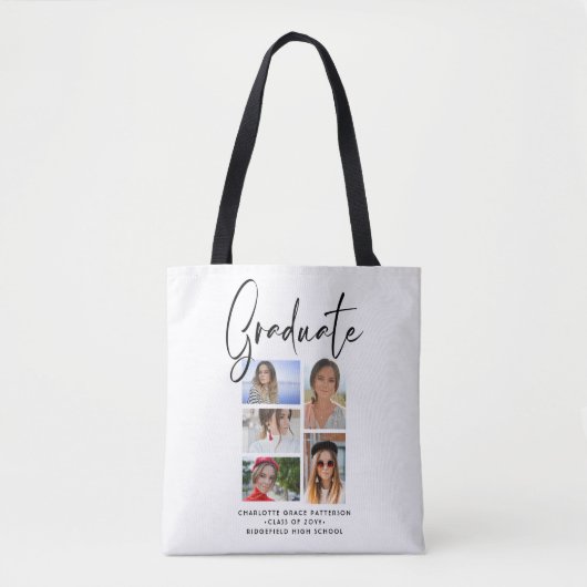 Tote Bag Élégant Script Multi Photo Graduate (Devant)