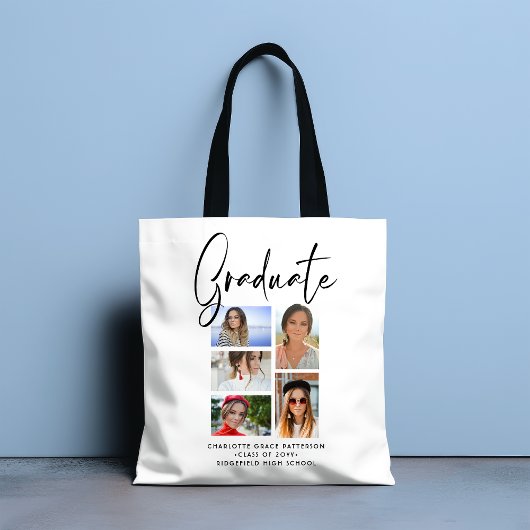 Tote Bag Élégant Script Multi Photo Graduate