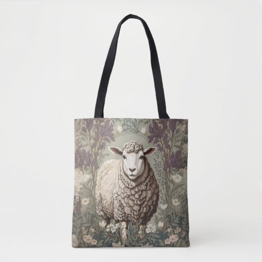 Tote Bag Elegant Sheep Lavender Flower Background (Devant)