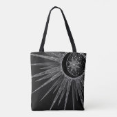Tote Bag Elégant Silver Sun Moon Mandala Black Design (Dos)