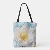 Tote Bag Élégant Simple Fleur Blanche Luxe Aquarelle Or (Dos)