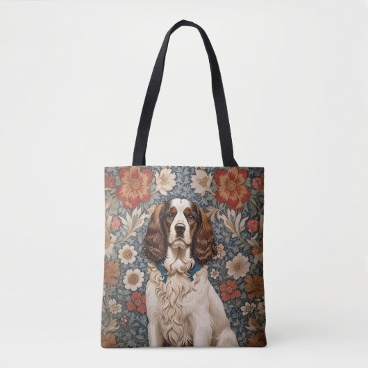 Tote Bag Elegant Spaniel On Floral Background (Devant)