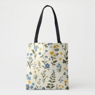 Tote Bag Élégant Stylish Cute Bleu Botanique Floral