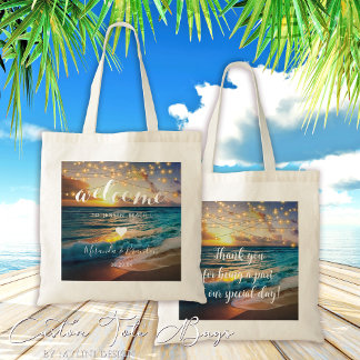Tote Bag Élégant Summer Sunset Beach Wedding Welcome Bag