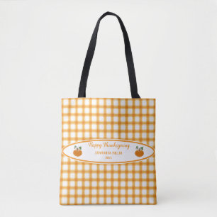Tote Bag Élégant Thanksgiving Jaune Orange Plaid Citrouille