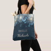 Tote Bag Élégant Turquoise Bokeh Glamor avec nom (De près)
