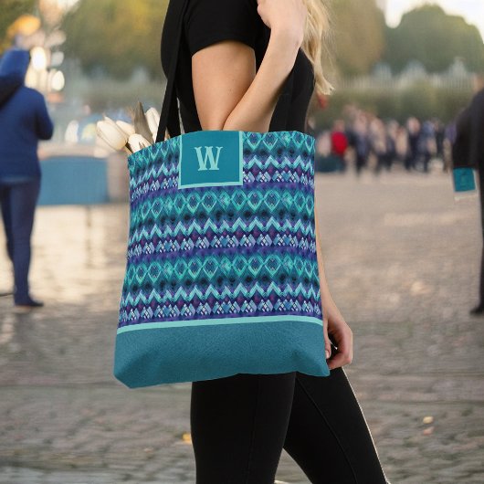 Tote Bag Élégant Turquoise violet Motif Tribal
