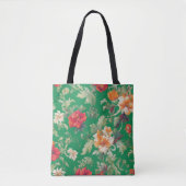 Tote Bag Élégant vert à motifs floraux (Devant)