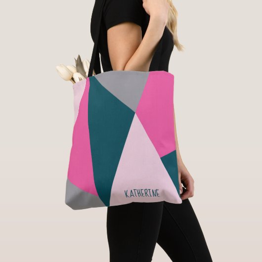 Tote Bag Élégant vert émeraude rose pastel aux couleurs pas (De près)