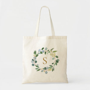Tote Bag Élégant vert Eucalyptus Feuille Wreath Monogramme