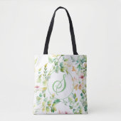 Tote Bag Elégant vert fleurs sauvages d'aquarelle (Devant)