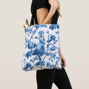 Tote Bag Élégant Vintage bleu Rose floral chic