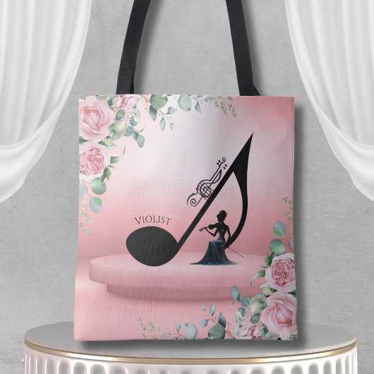 Tote Bag Elegant Viola Player Pink Floral Violist Music