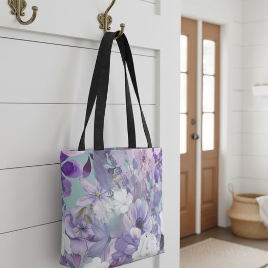 Tote Bag Élégant Violet Et Violet Fleurs sauvages Et Ciel