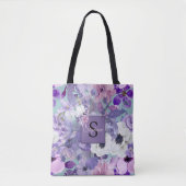Tote Bag Élégant Violet Et Violet Fleurs sauvages Et Monogr (Devant)