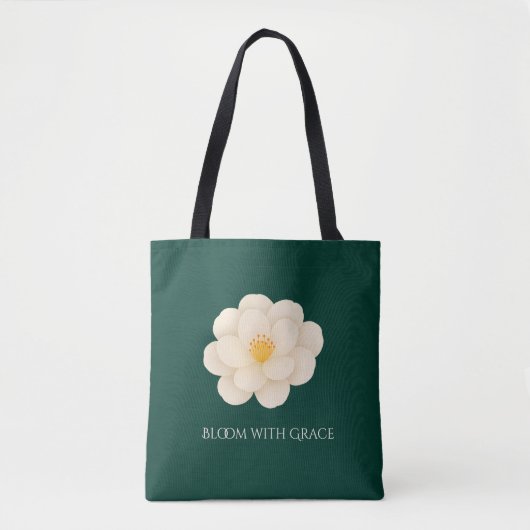Tote Bag Elegant White Camellia Deep Green Botanical Bloom  (Devant)