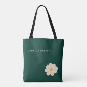 Tote Bag Elegant White Camellia Deep Green Botanical Bloom  (Dos)