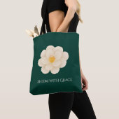 Tote Bag Elegant White Camellia Deep Green Botanical Bloom  (De près)