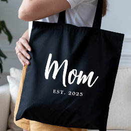 Tote Bag Elegant White Script Established New Mom