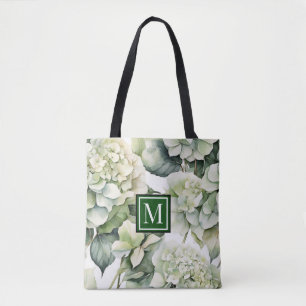 Tote Bag Elégante aquarelle blanche vert hydrangée florale