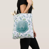 Tote Bag Elégante aquarelle Botanique Verdure Monogramme (De près)