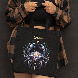 Tote Bag Elégante aquarelle Cancer Zodiac noir