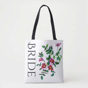 Tote Bag Elégante aquarelle moderne fleur sauvage rose fonc